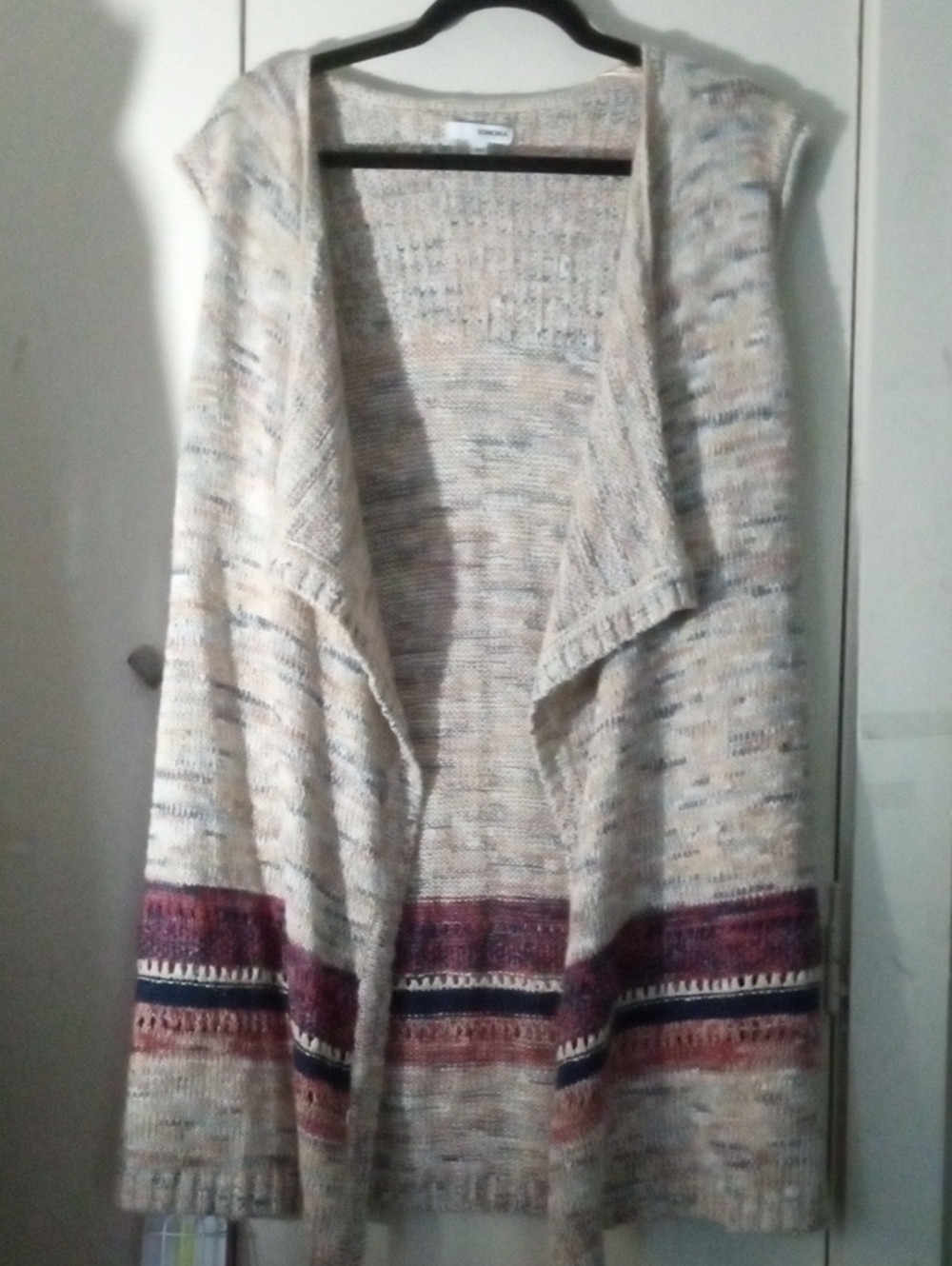 Sonoma Cream Open-Front Knit Cardigan Vest with Burgundy & Navy Accents